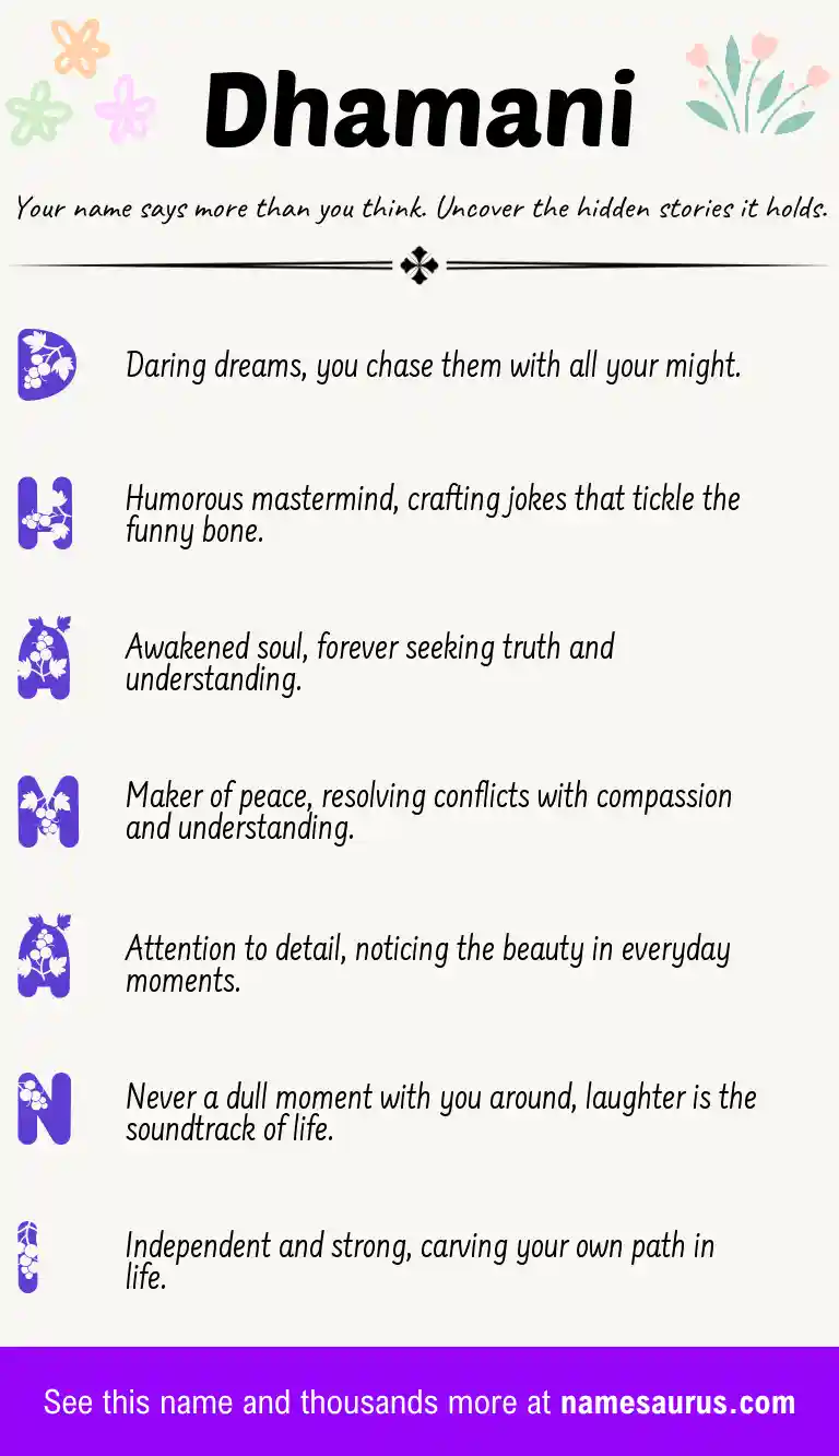 Acrostic poem about Dhamani.