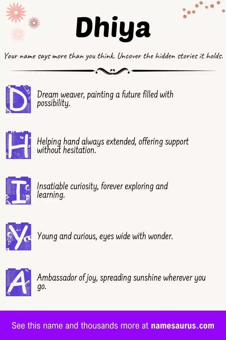 Acrostic poem about Dhiya.