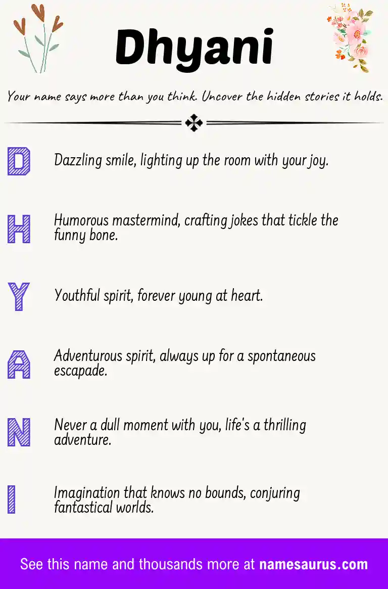 Acrostic poem about Dhyani.