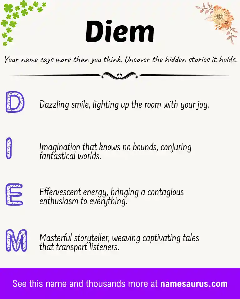 Acrostic poem about Diem.