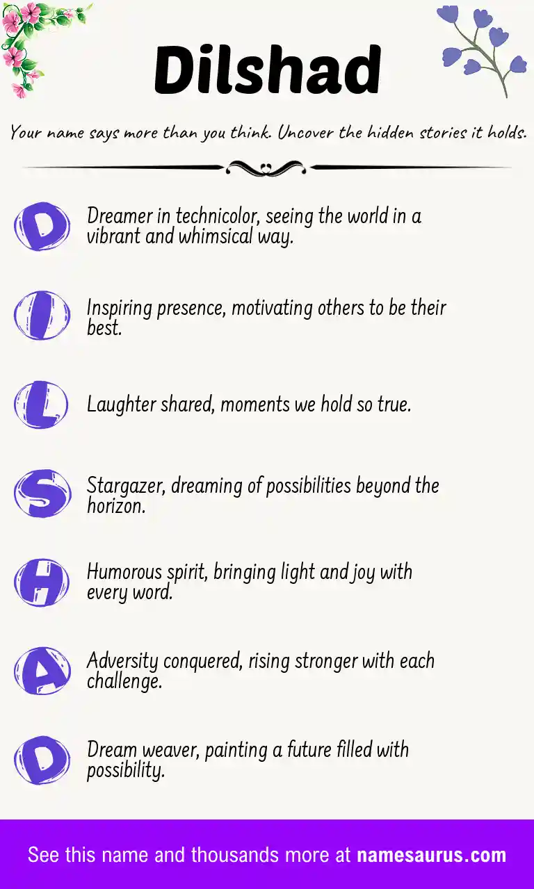 Acrostic poem about Dilshad.