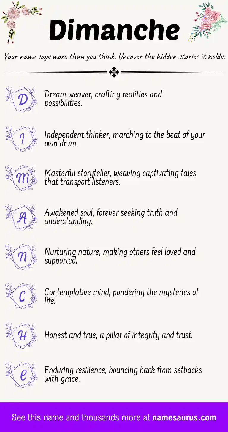 Acrostic poem about Dimanche.