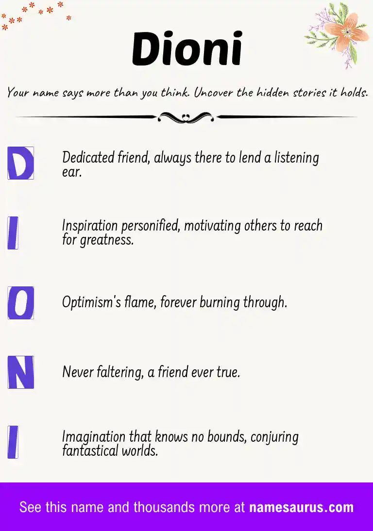 Acrostic poem about Dioni.