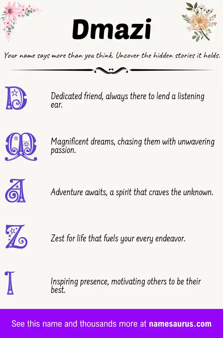 Acrostic poem about Dmazi.