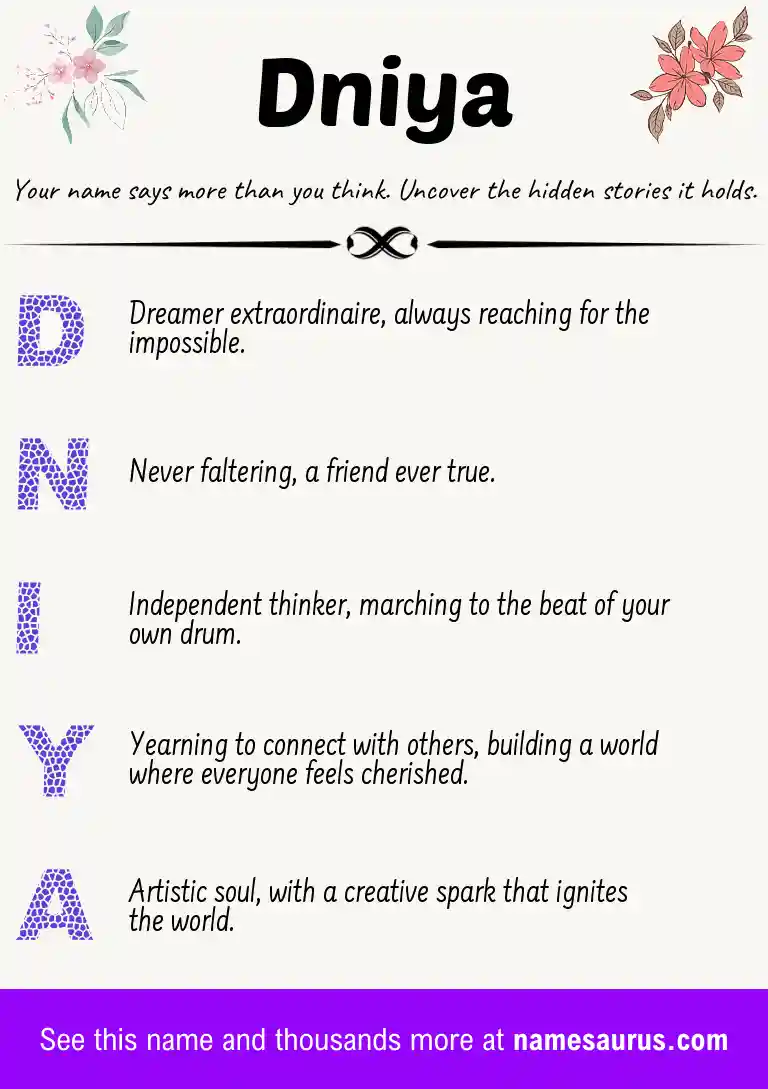 Acrostic poem about Dniya.