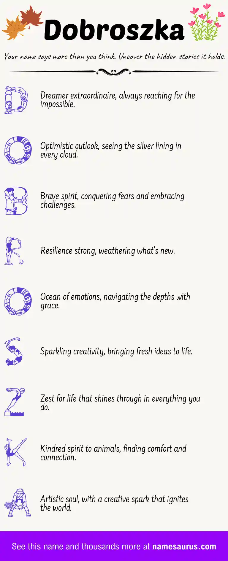 Acrostic poem about Dobroszka.
