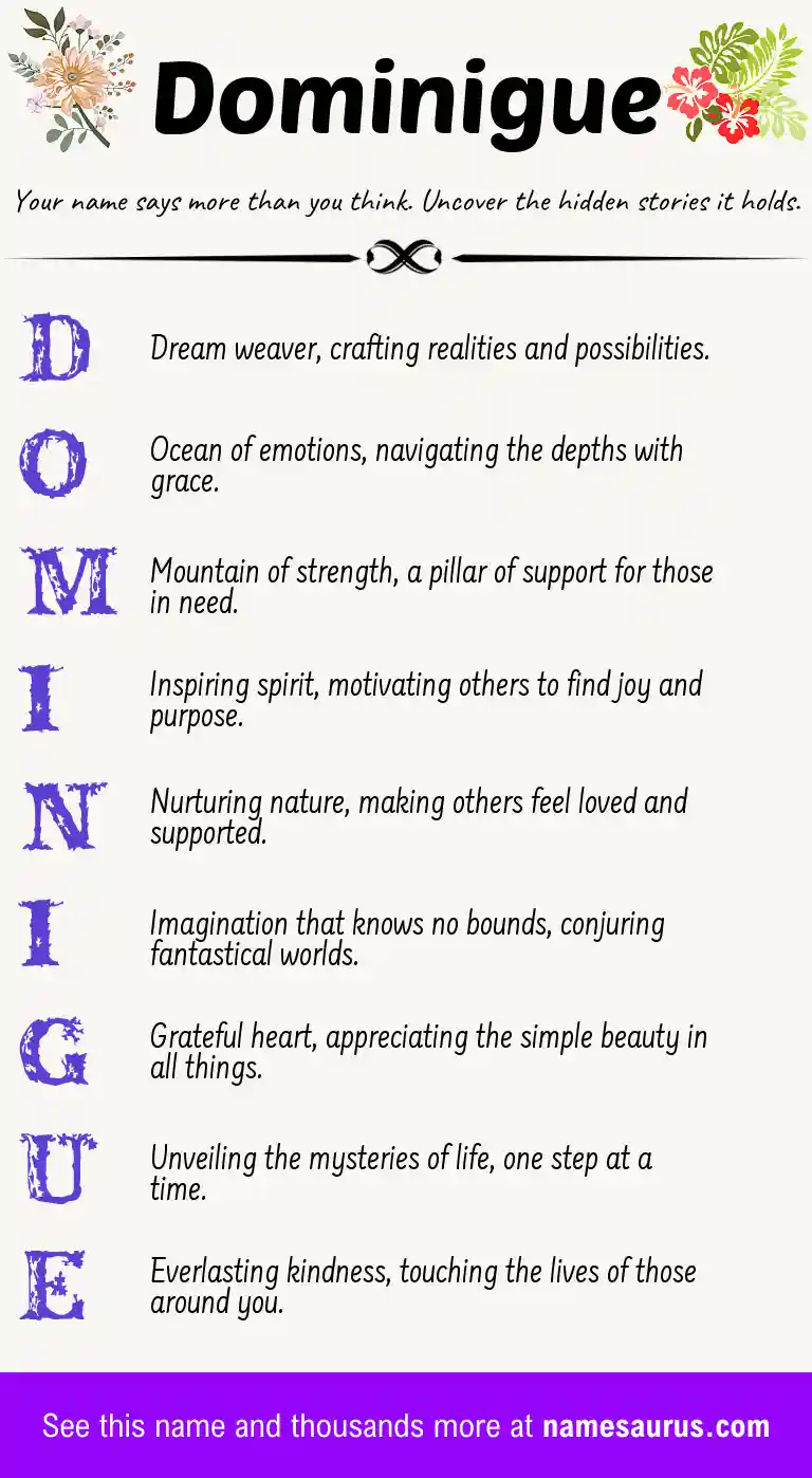 Acrostic poem about Dominigue.