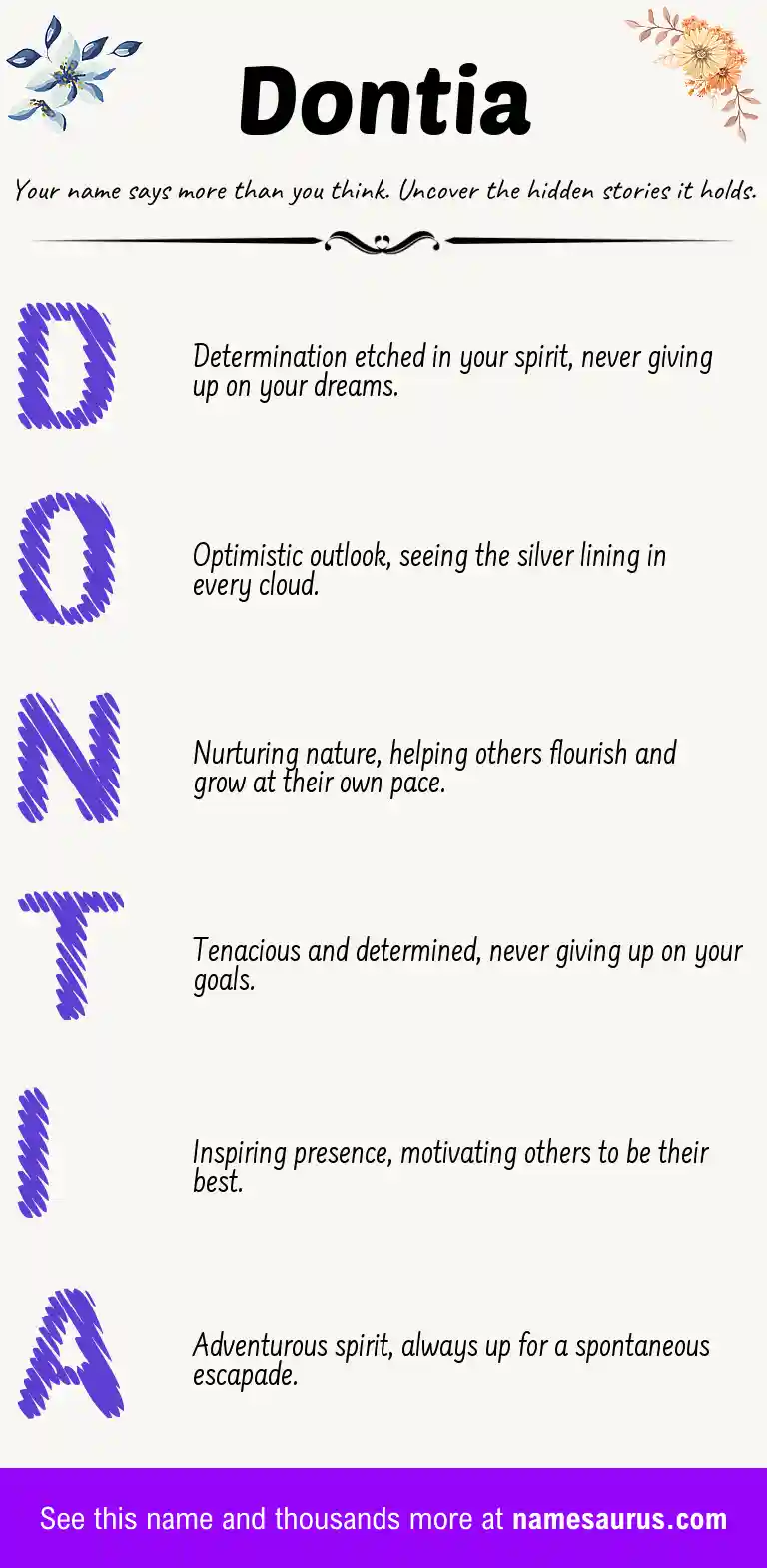 Acrostic poem about Dontia.