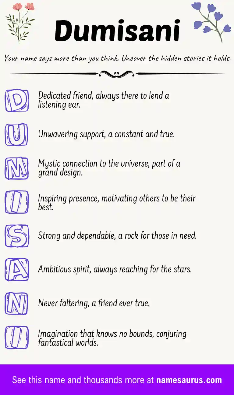 Acrostic poem about Dumisani.
