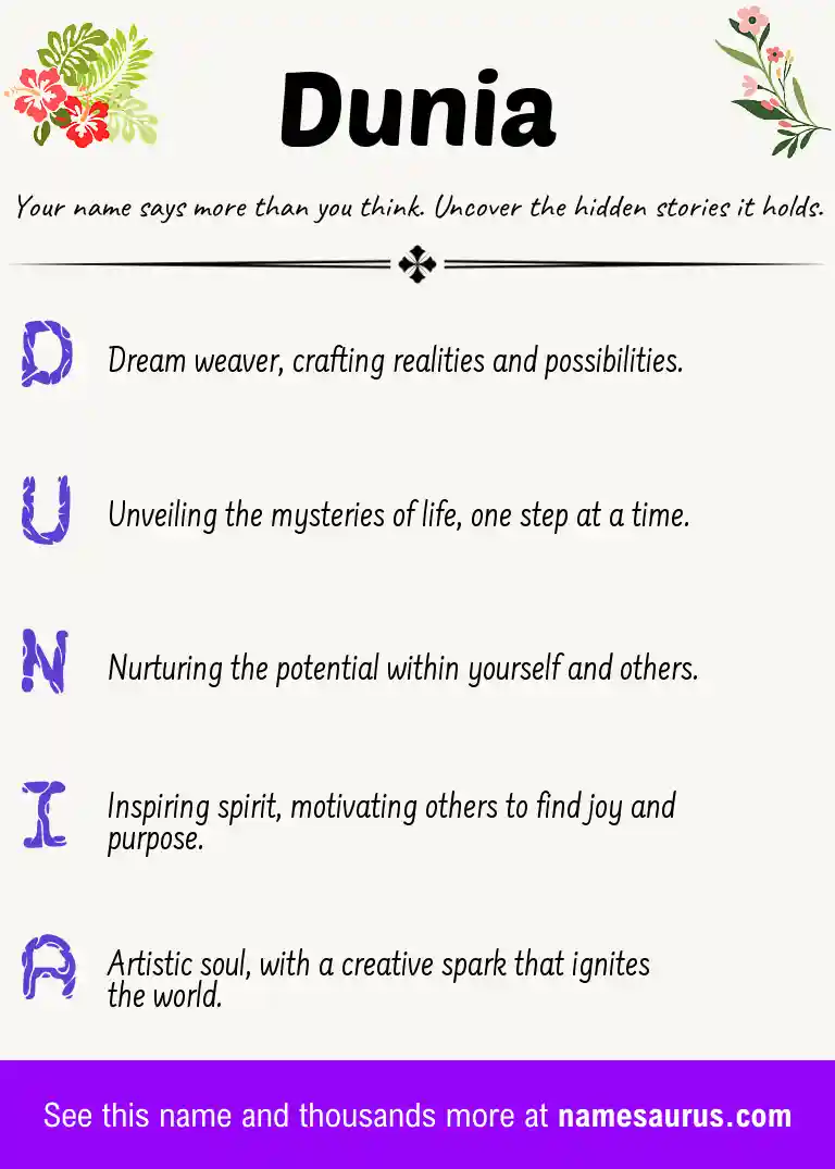 Acrostic poem about Dunia.