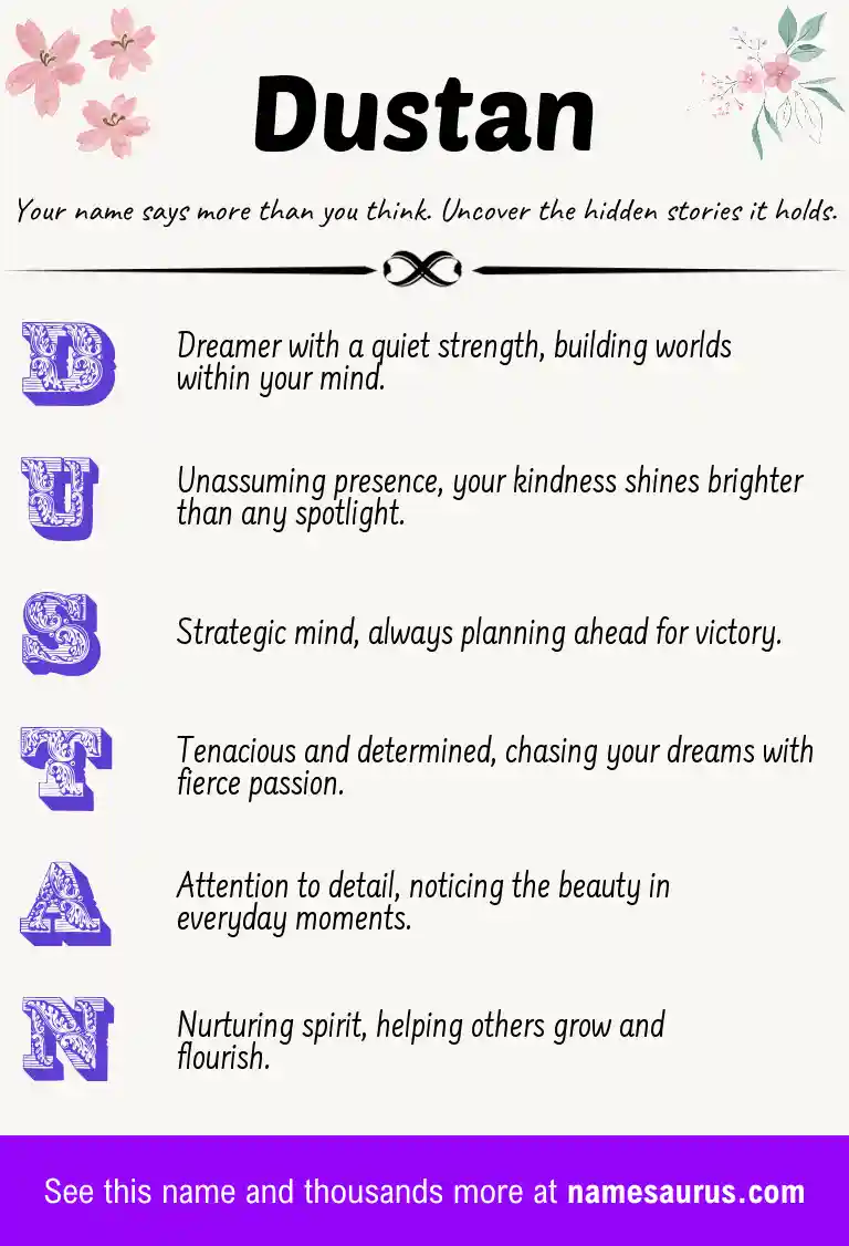 Acrostic poem about Dustan.