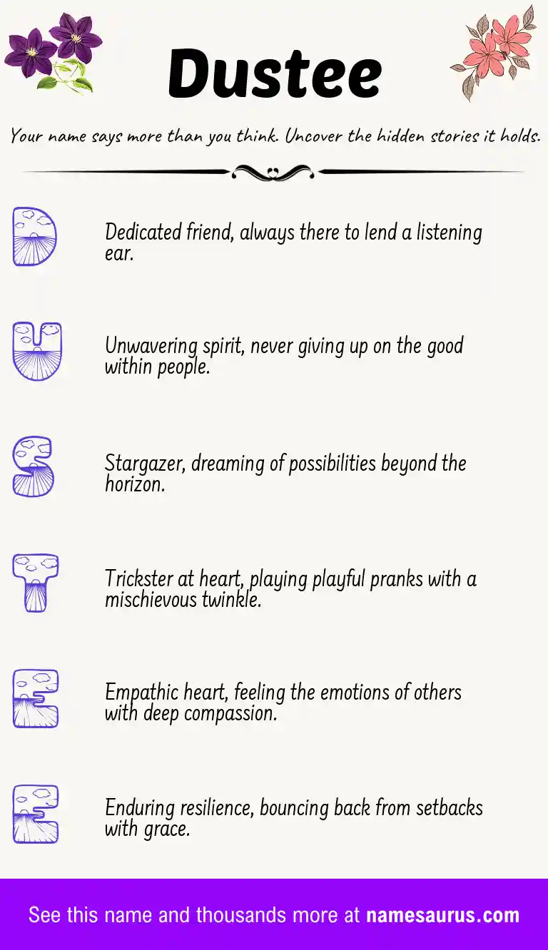 Acrostic poem about Dustee.