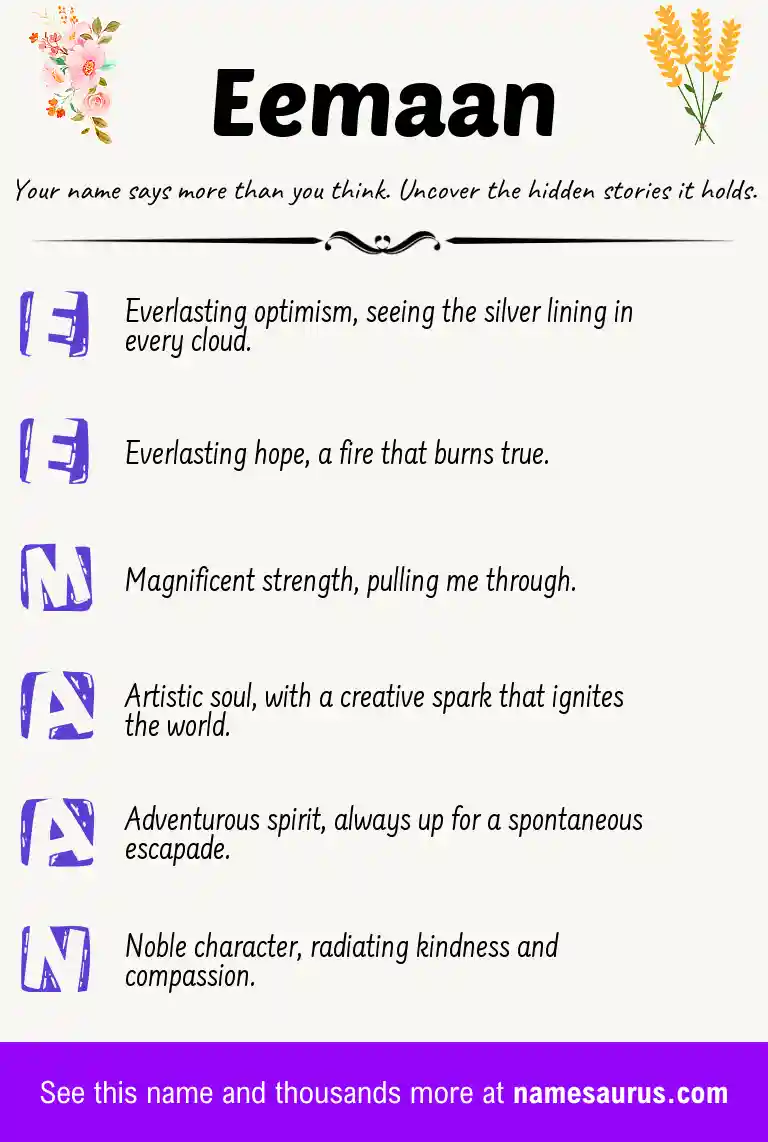 Acrostic poem about Eemaan.