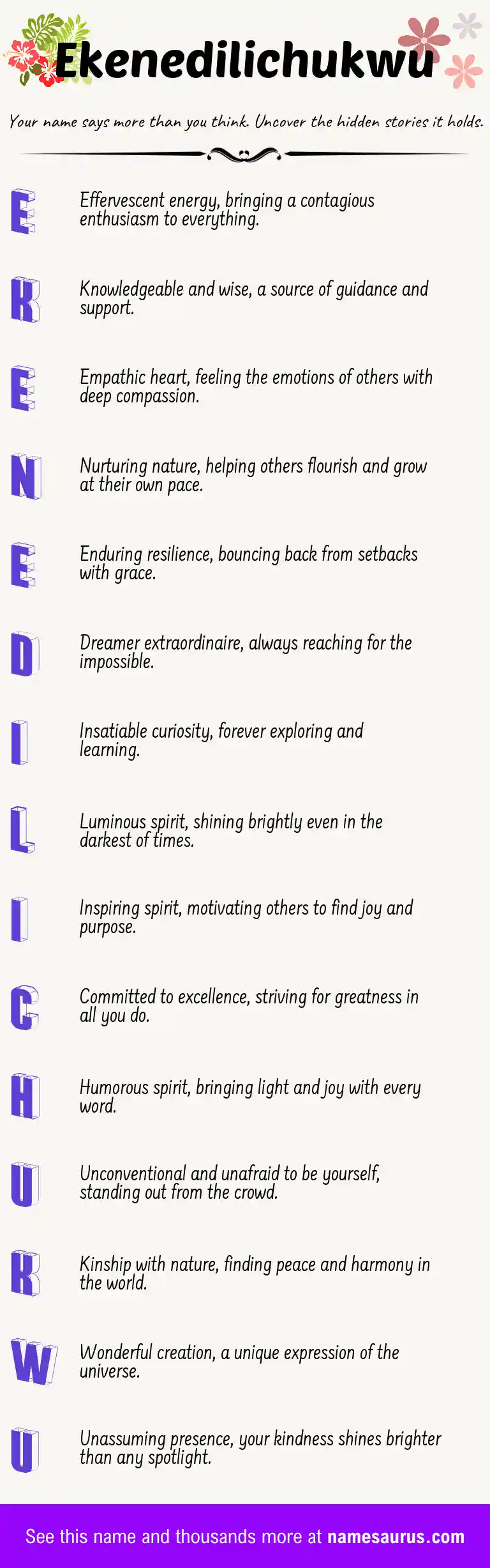 Acrostic poem about Ekenedilichukwu.