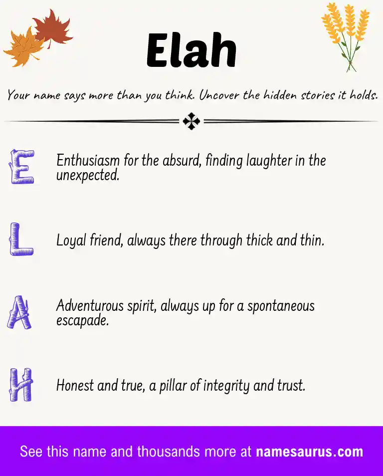 Acrostic poem about Elah.
