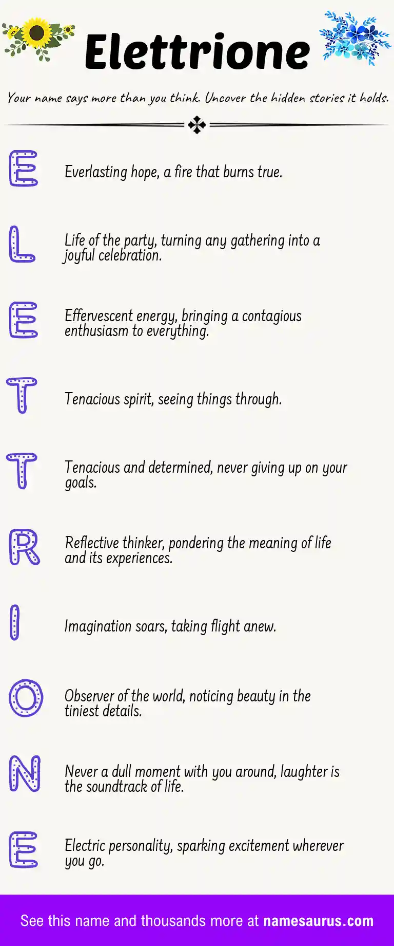 Acrostic poem about Elettrione.