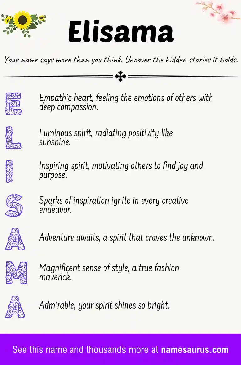 Acrostic poem about Elisama.