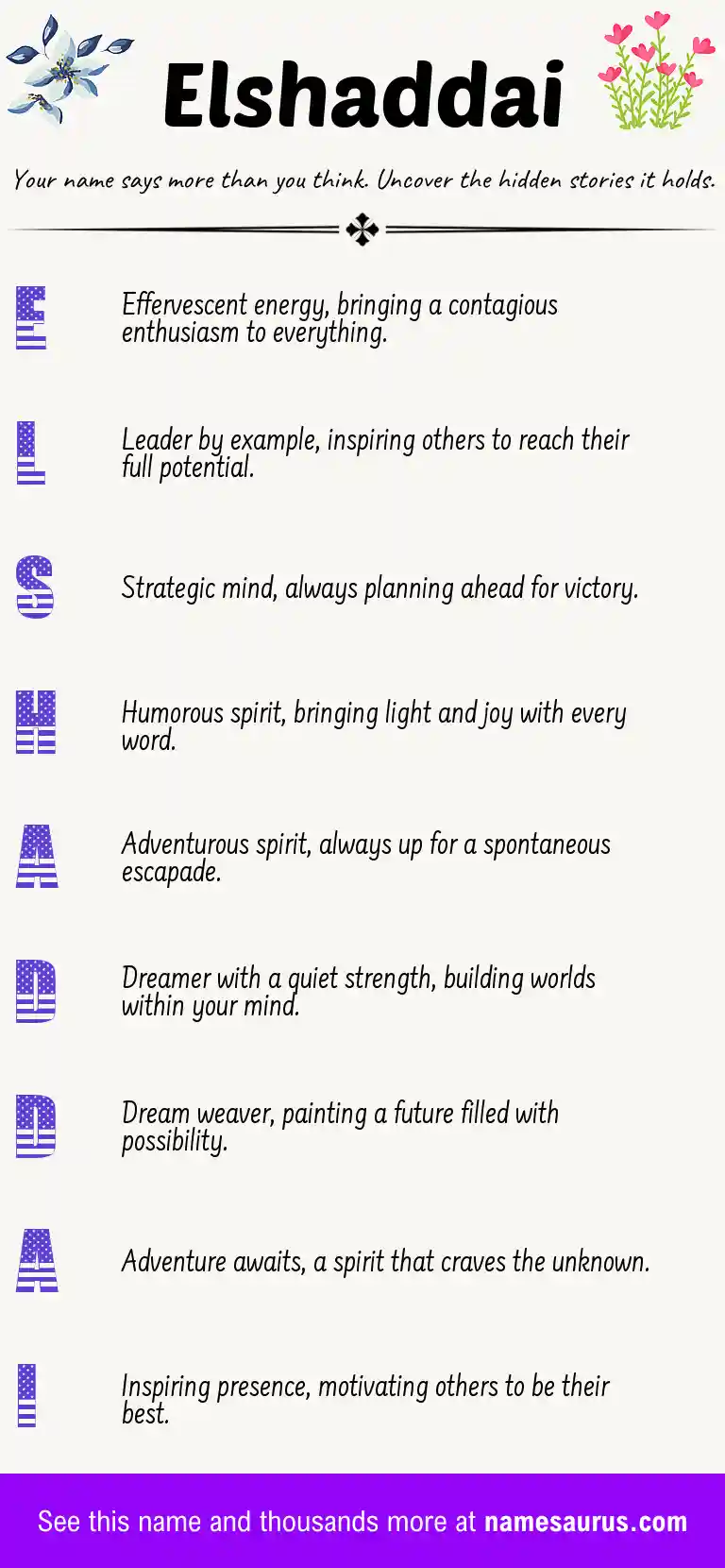 Acrostic poem about Elshaddai.