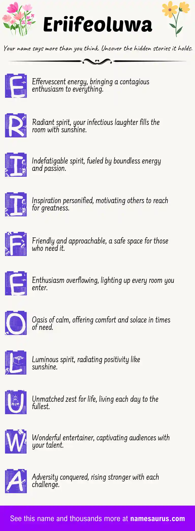 Acrostic poem about Eriifeoluwa.