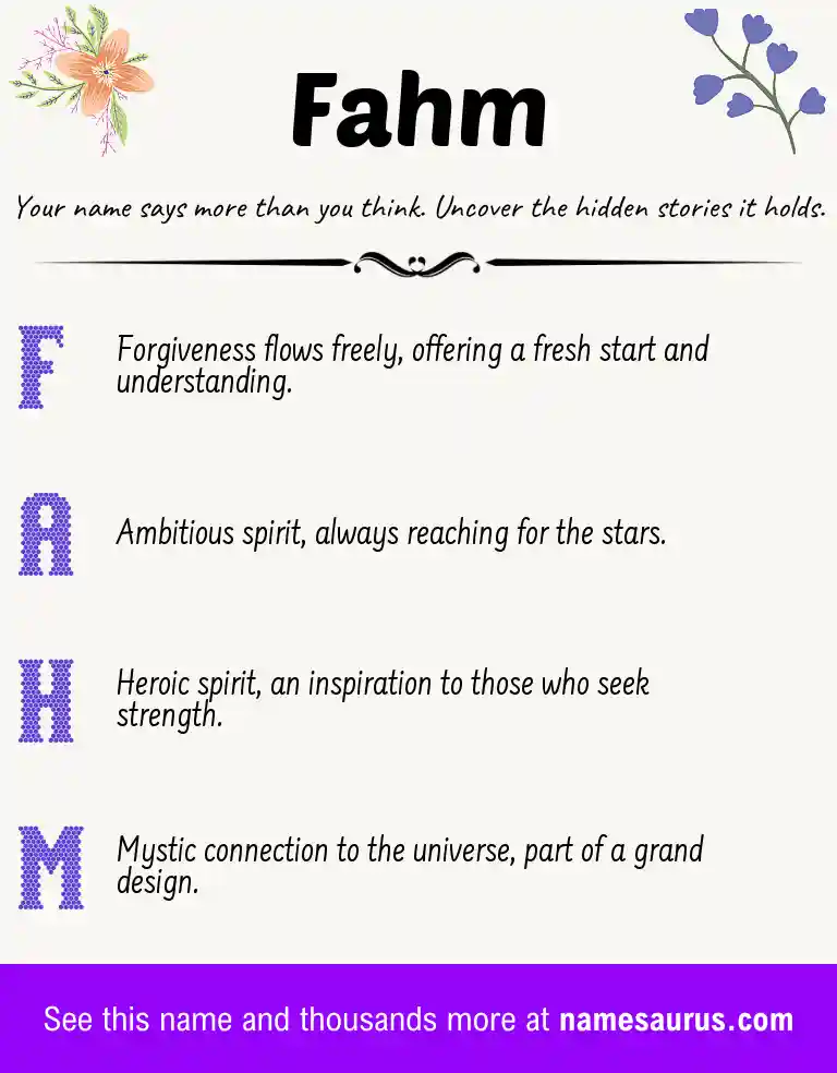 Acrostic poem about Fahm.