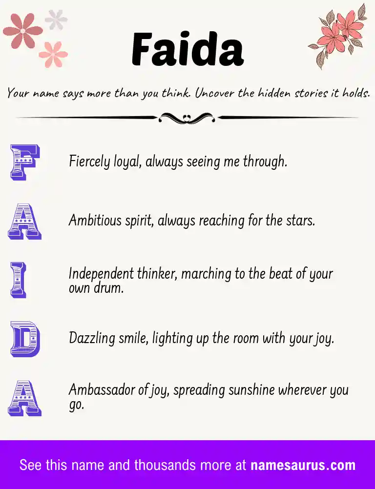 Acrostic poem about Faida.