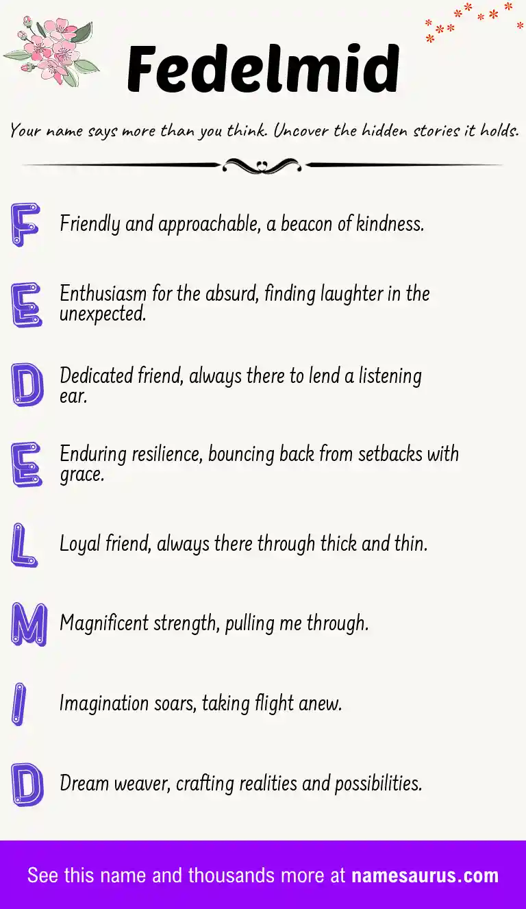 Acrostic poem about Fedelmid.