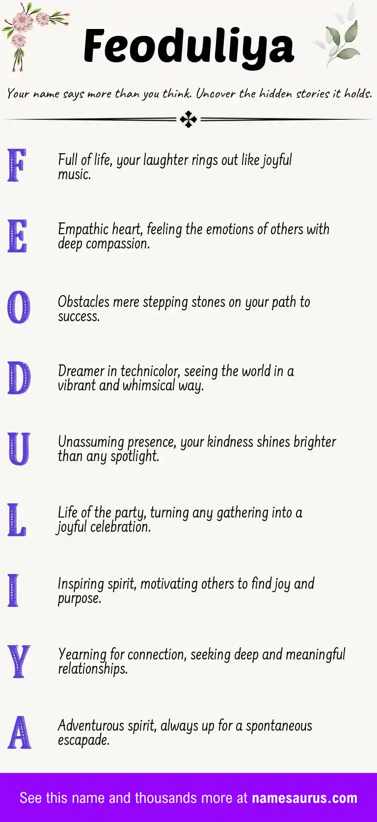 Acrostic poem about Feoduliya.