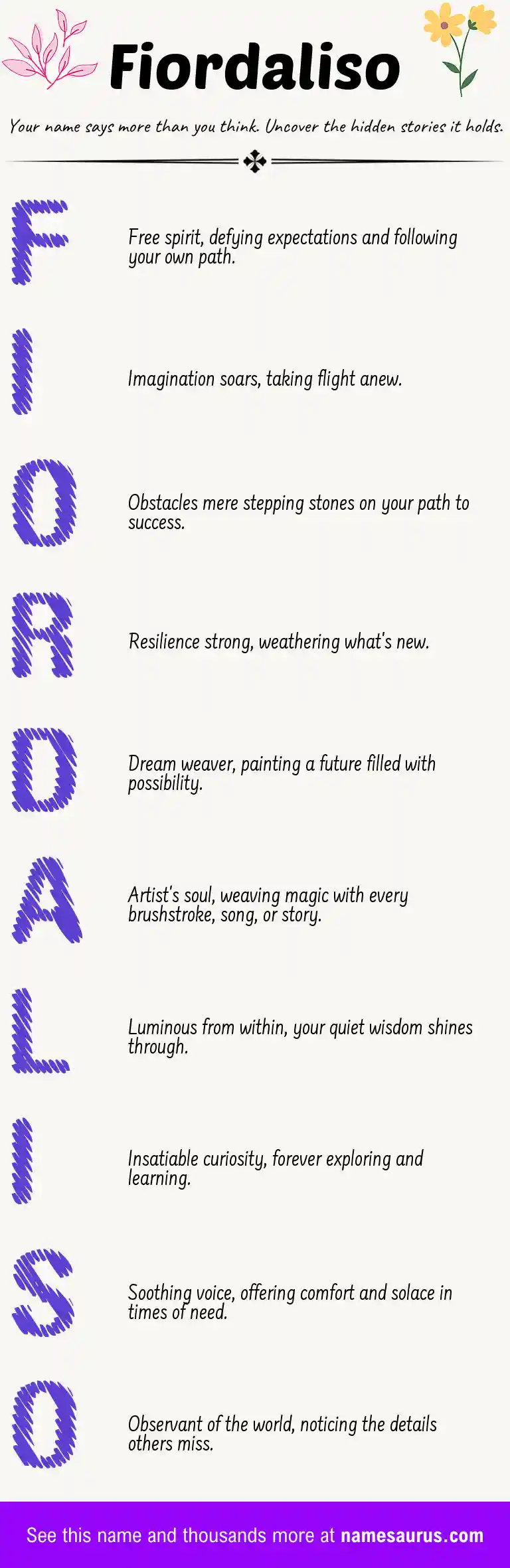 Acrostic poem about Fiordaliso.