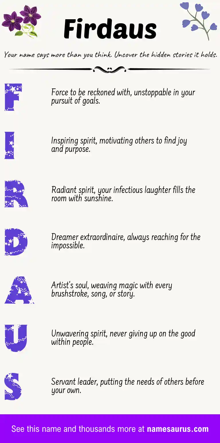 Acrostic poem about Firdaus.