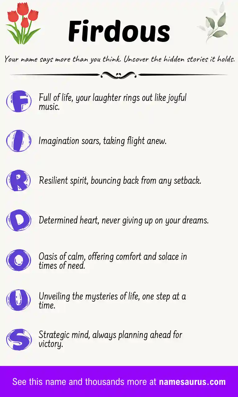 Acrostic poem about Firdous.