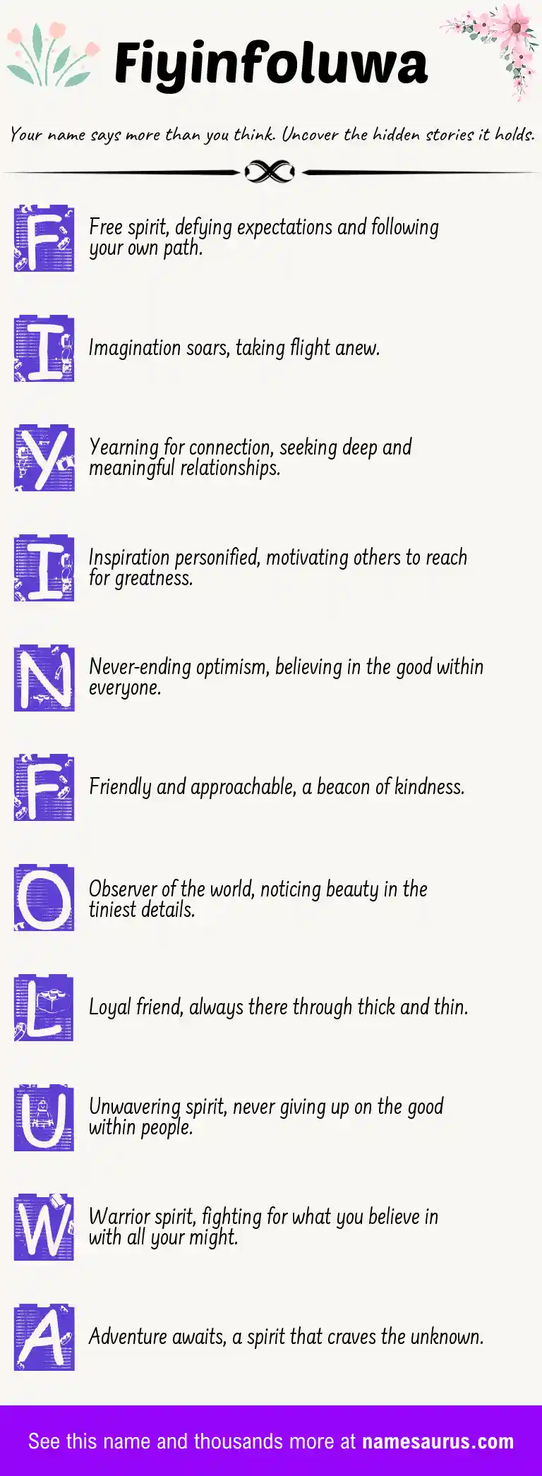 Acrostic poem about Fiyinfoluwa.