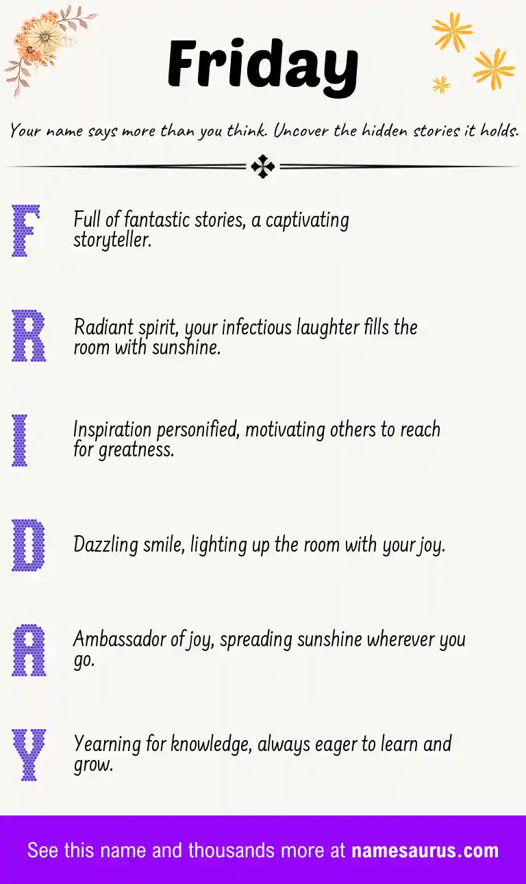 Acrostic poem about Friday.