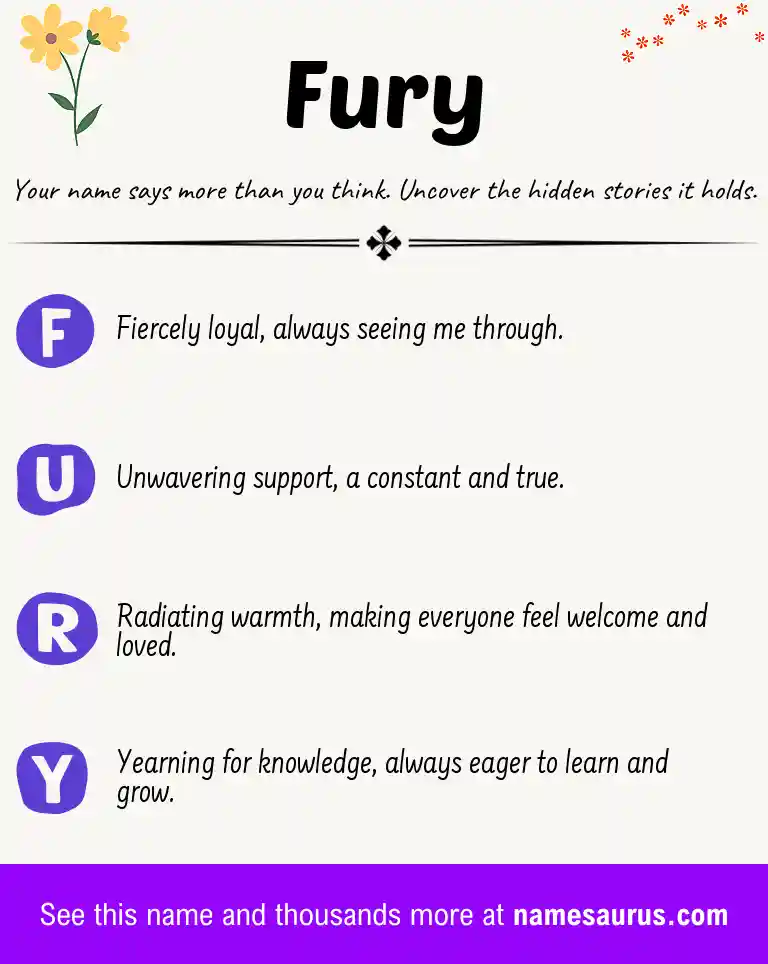 Acrostic poem about Fury.