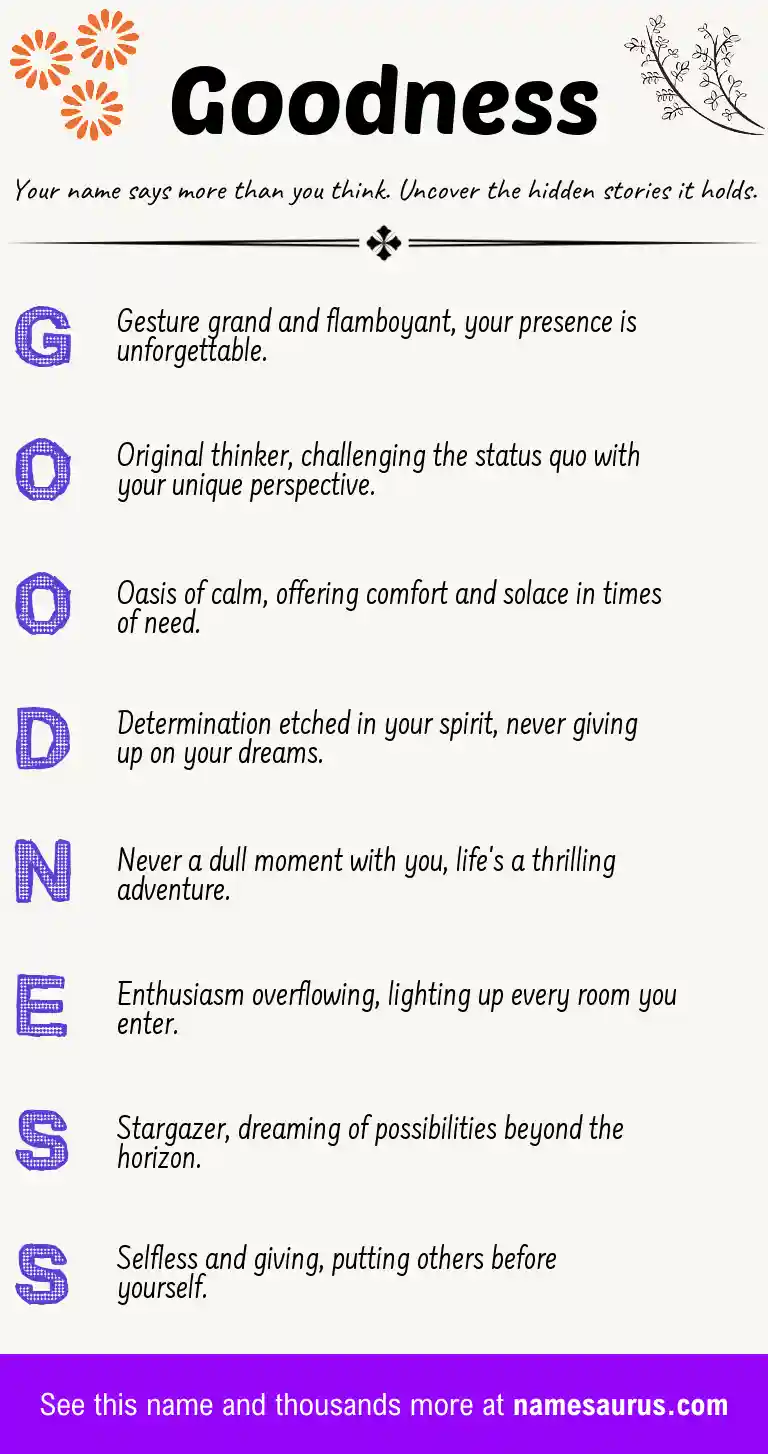 Acrostic poem about Goodness.