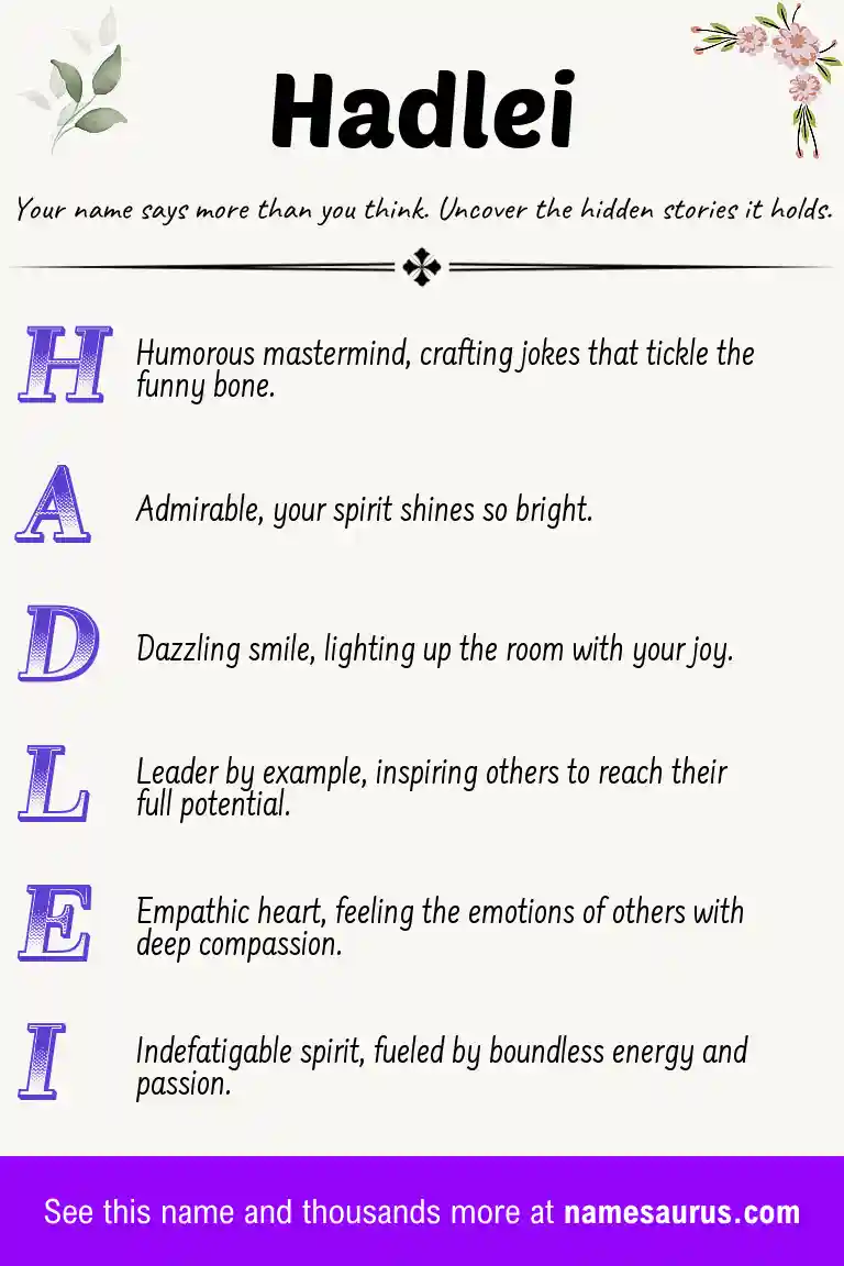 Acrostic poem about Hadlei.