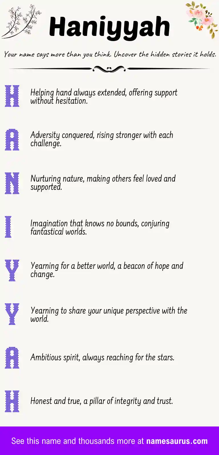 Acrostic poem about Haniyyah.
