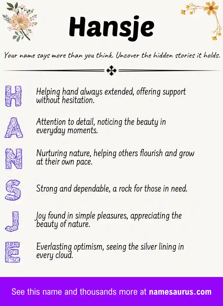 Acrostic poem about Hansje.