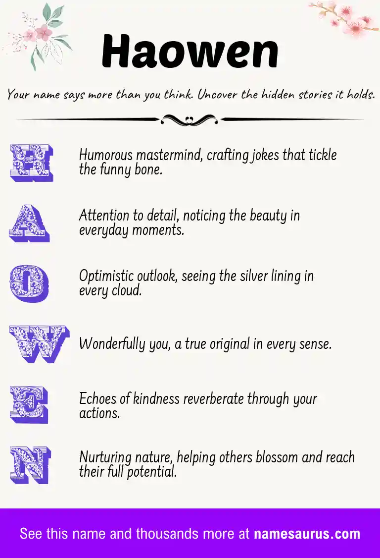 Acrostic poem about Haowen.