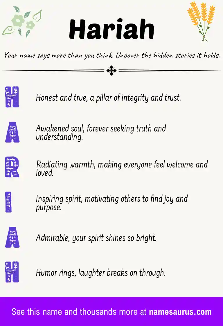 Acrostic poem about Hariah.