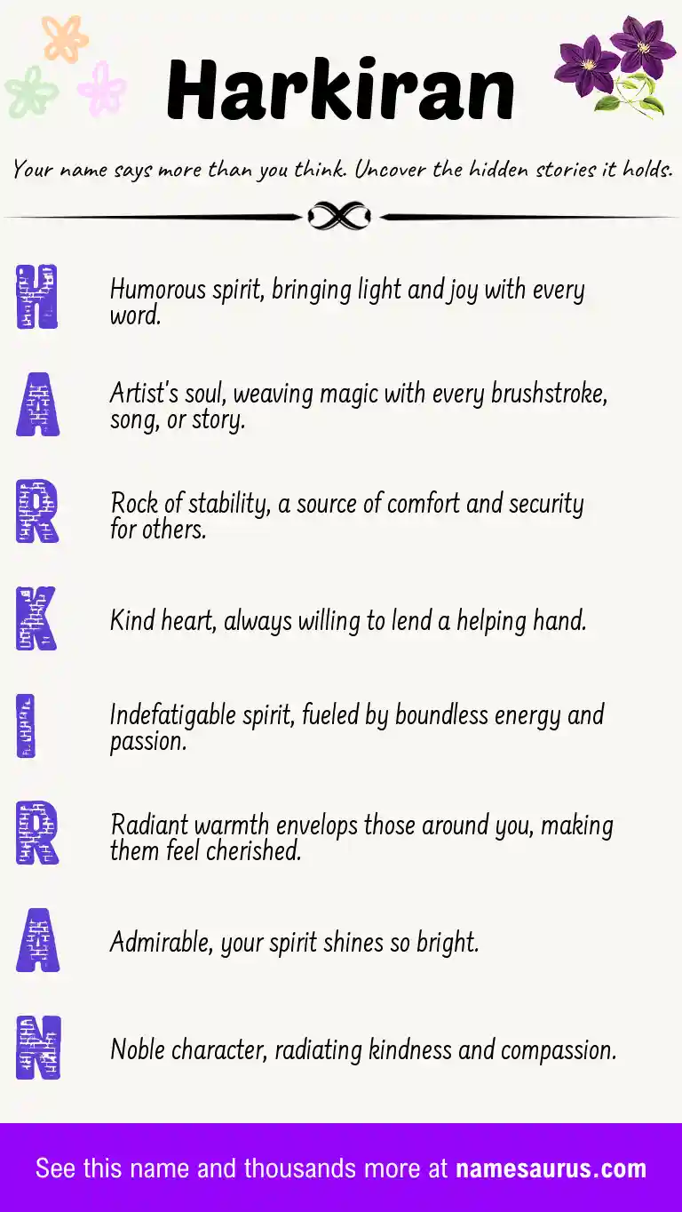 Acrostic poem about Harkiran.