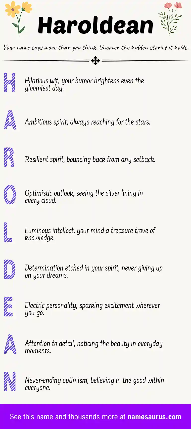 Acrostic poem about Haroldean.