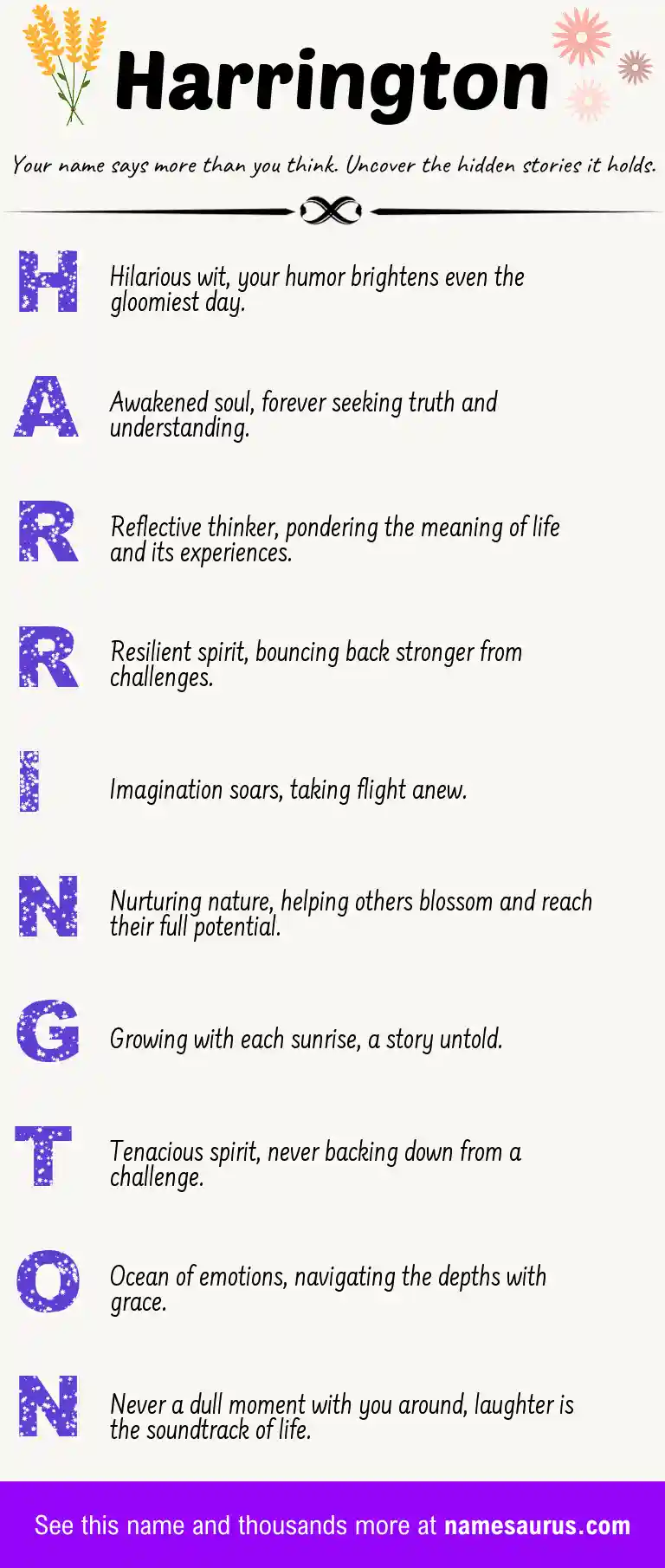 Acrostic poem about Harrington.