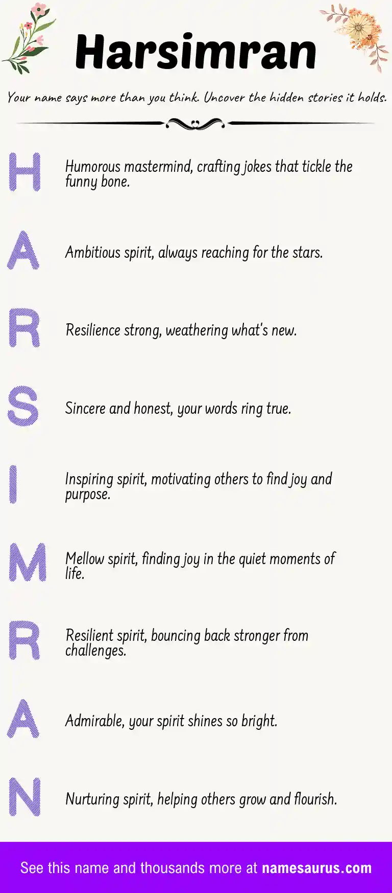 Acrostic poem about Harsimran.