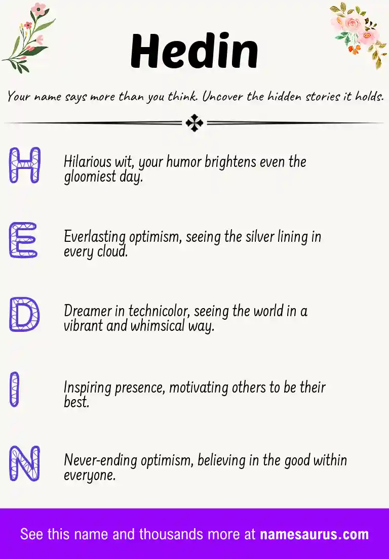Acrostic poem about Hedin.