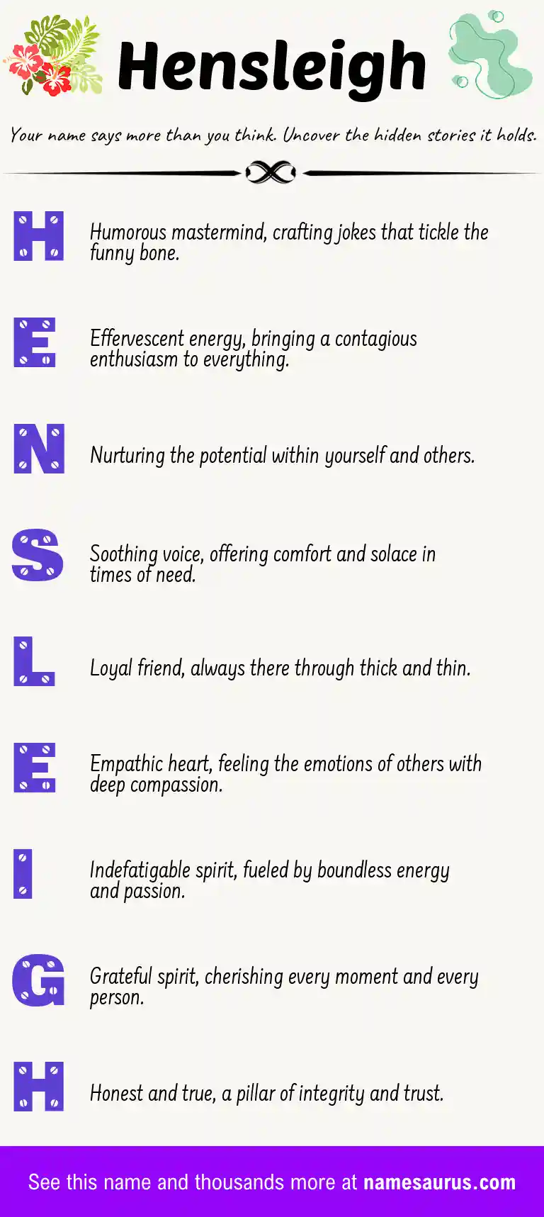 Acrostic poem about Hensleigh.