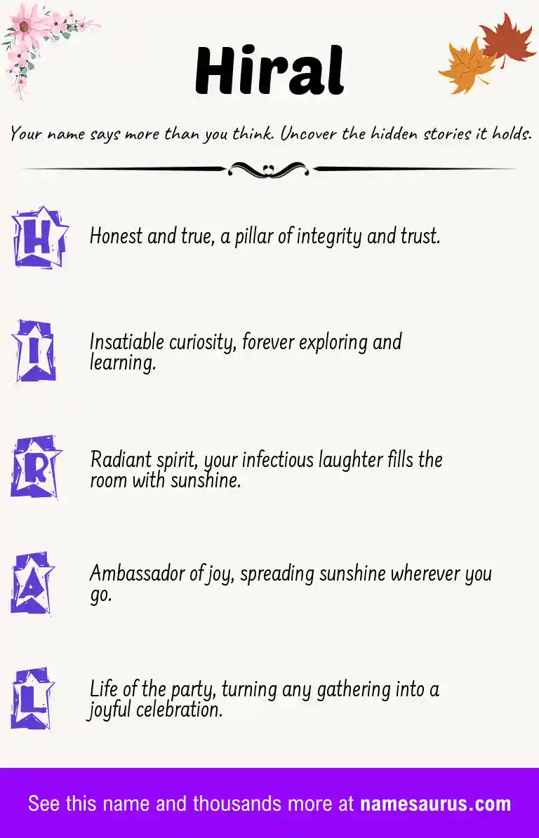 Acrostic poem about Hiral.