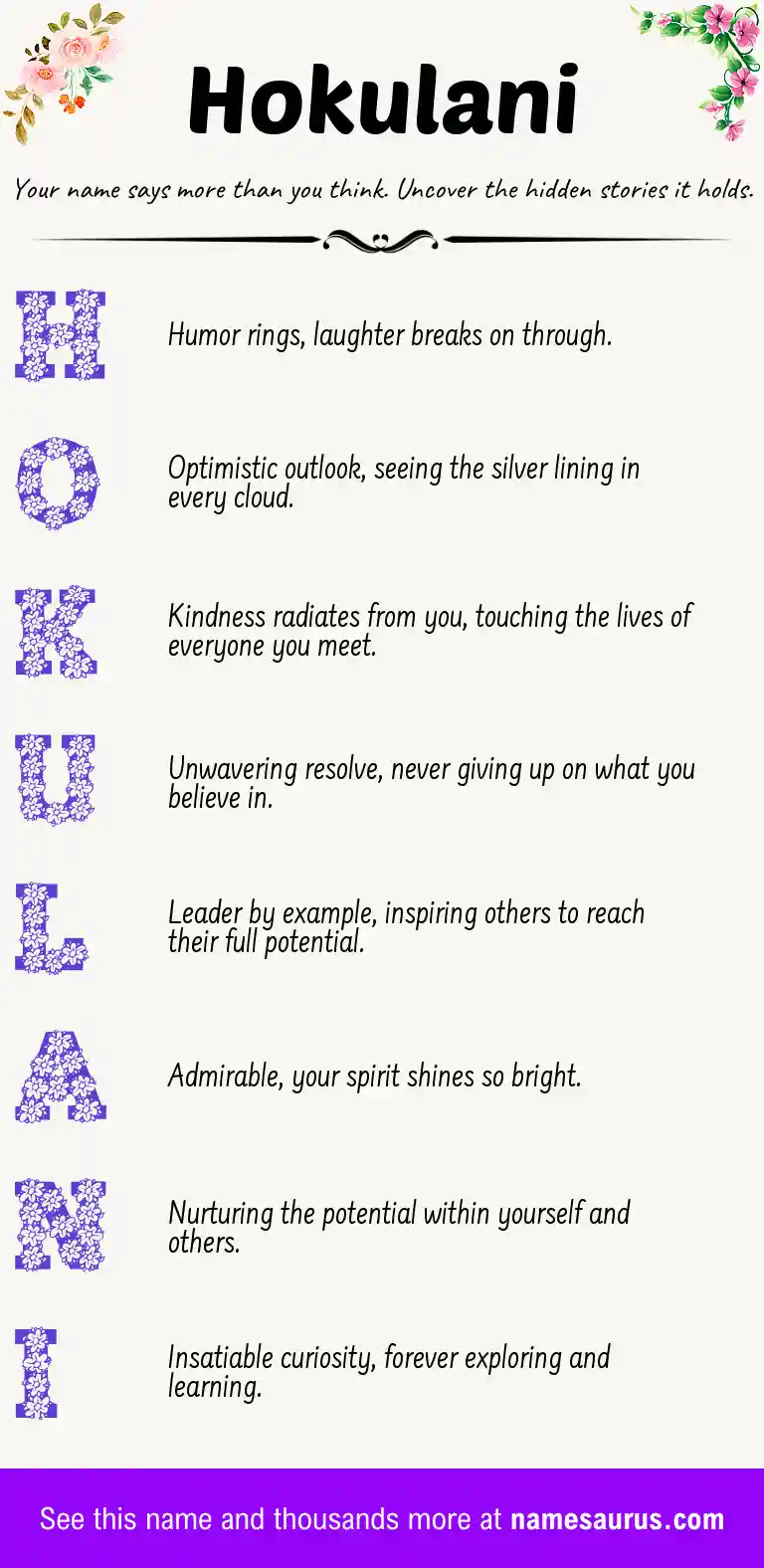 Acrostic poem about Hokulani.