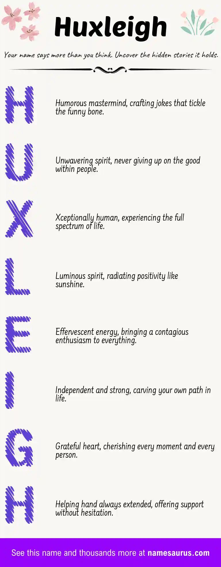 Acrostic poem about Huxleigh.