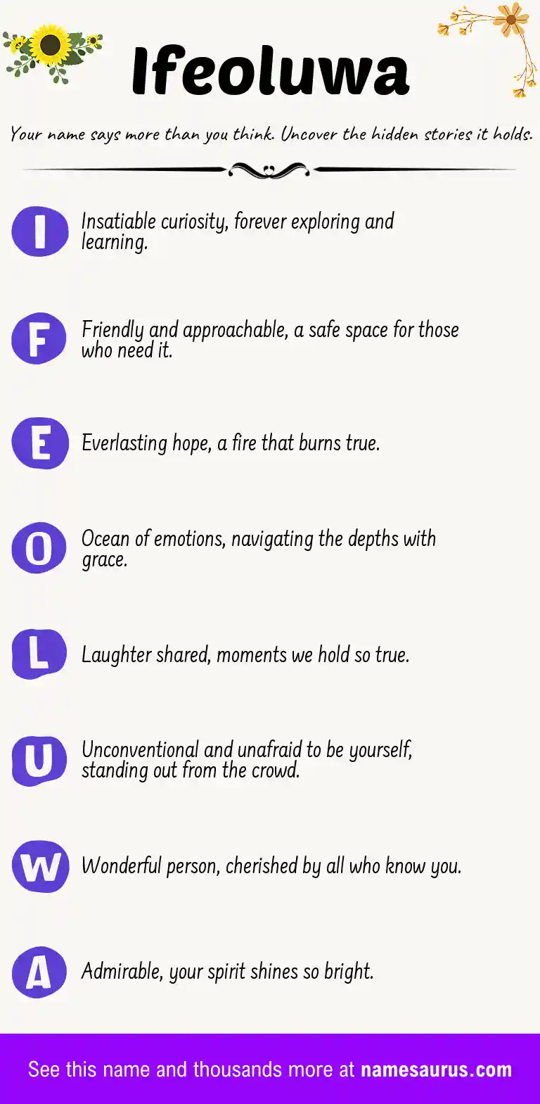 Acrostic poem about Ifeoluwa.