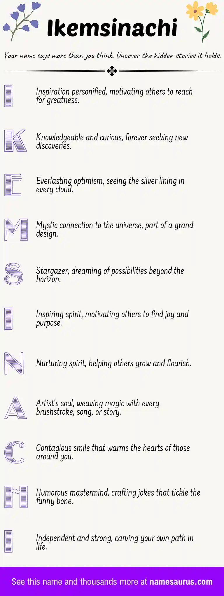 Acrostic poem about Ikemsinachi.